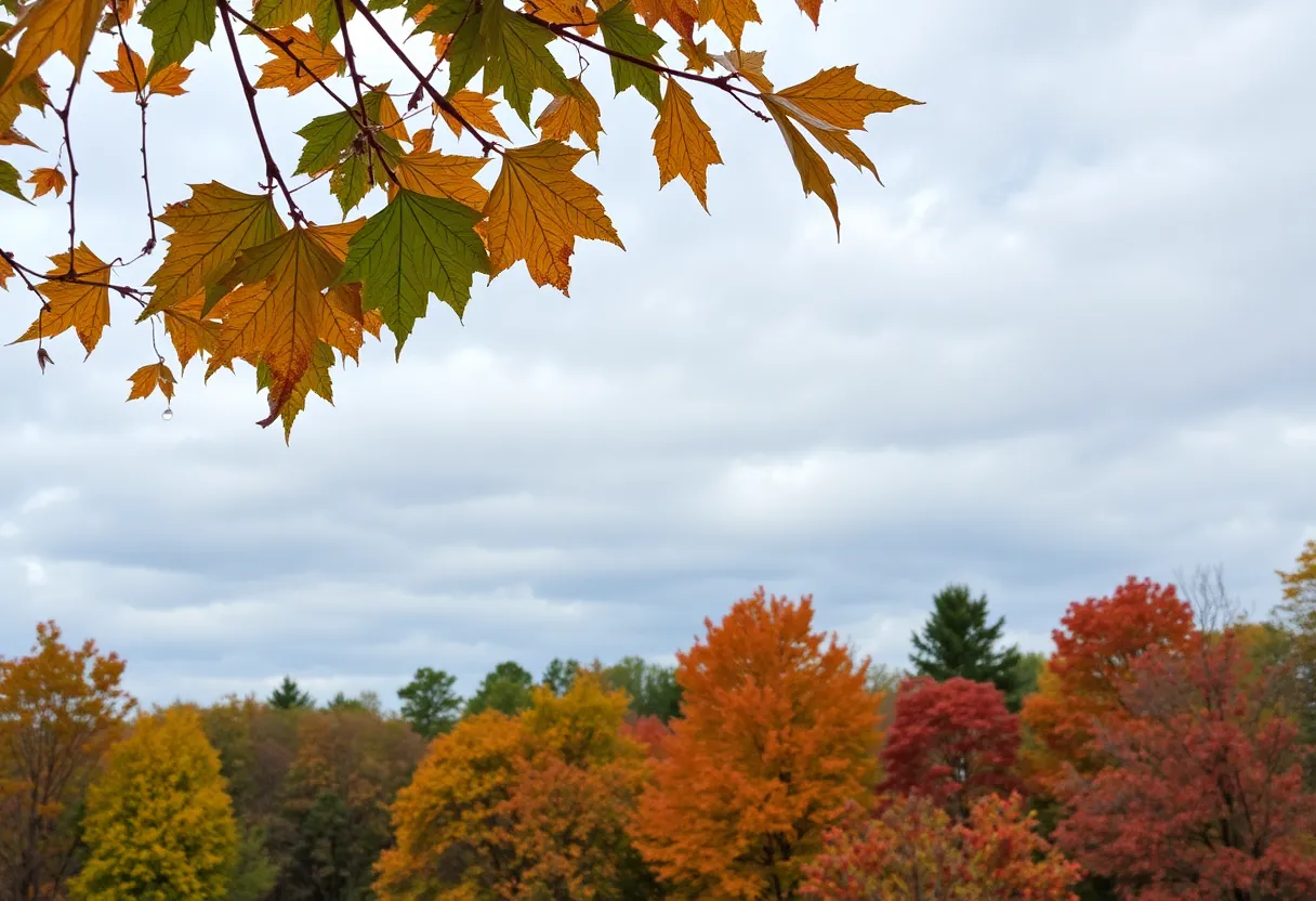 Autumn landscape of North Georgia with colorful trees and cloudy sky