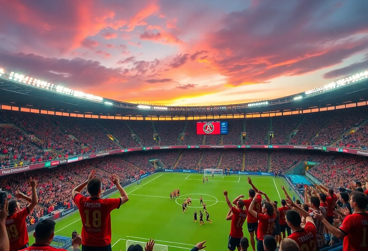 Soccer fans at a farewell match for Brad Guzan