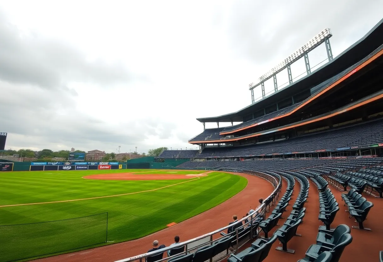 Baseball stadium during offseason with empty stands