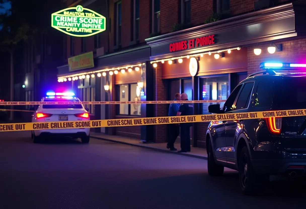 Police cordoning off a crime scene outside a bar in Buckhead, Atlanta.