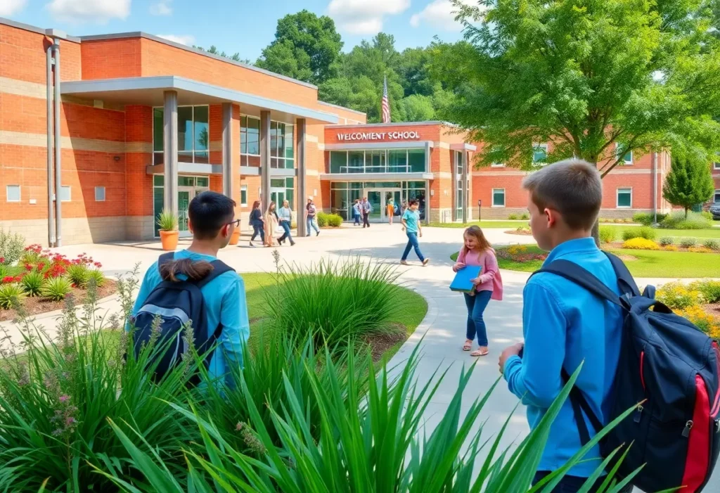 Buford City Schools campus with students involved in educational activities.