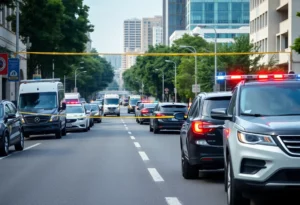 Police vehicles and investigation scene on Buford Highway
