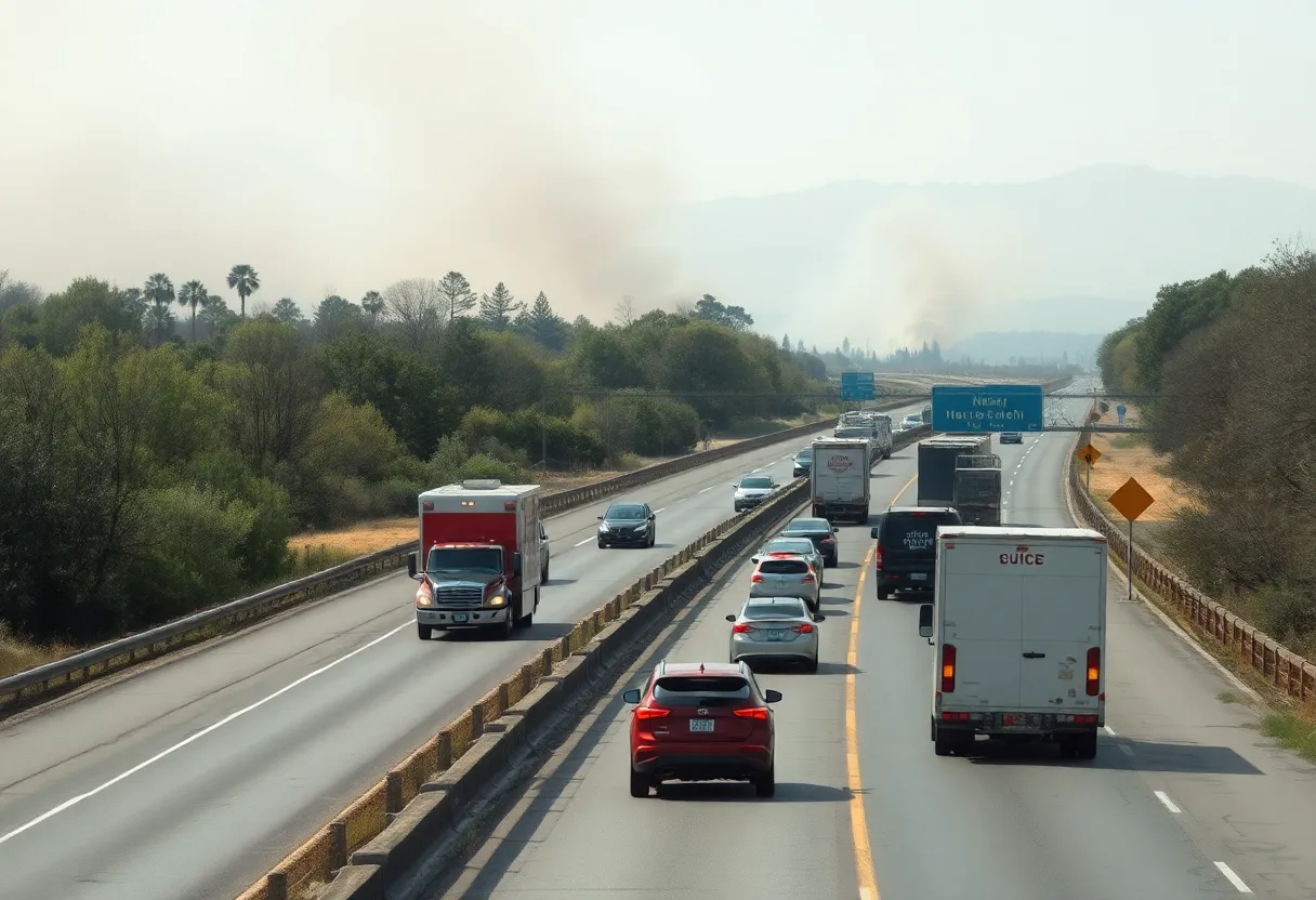 Traffic congestion caused by a brush fire on Buford Spring Connector