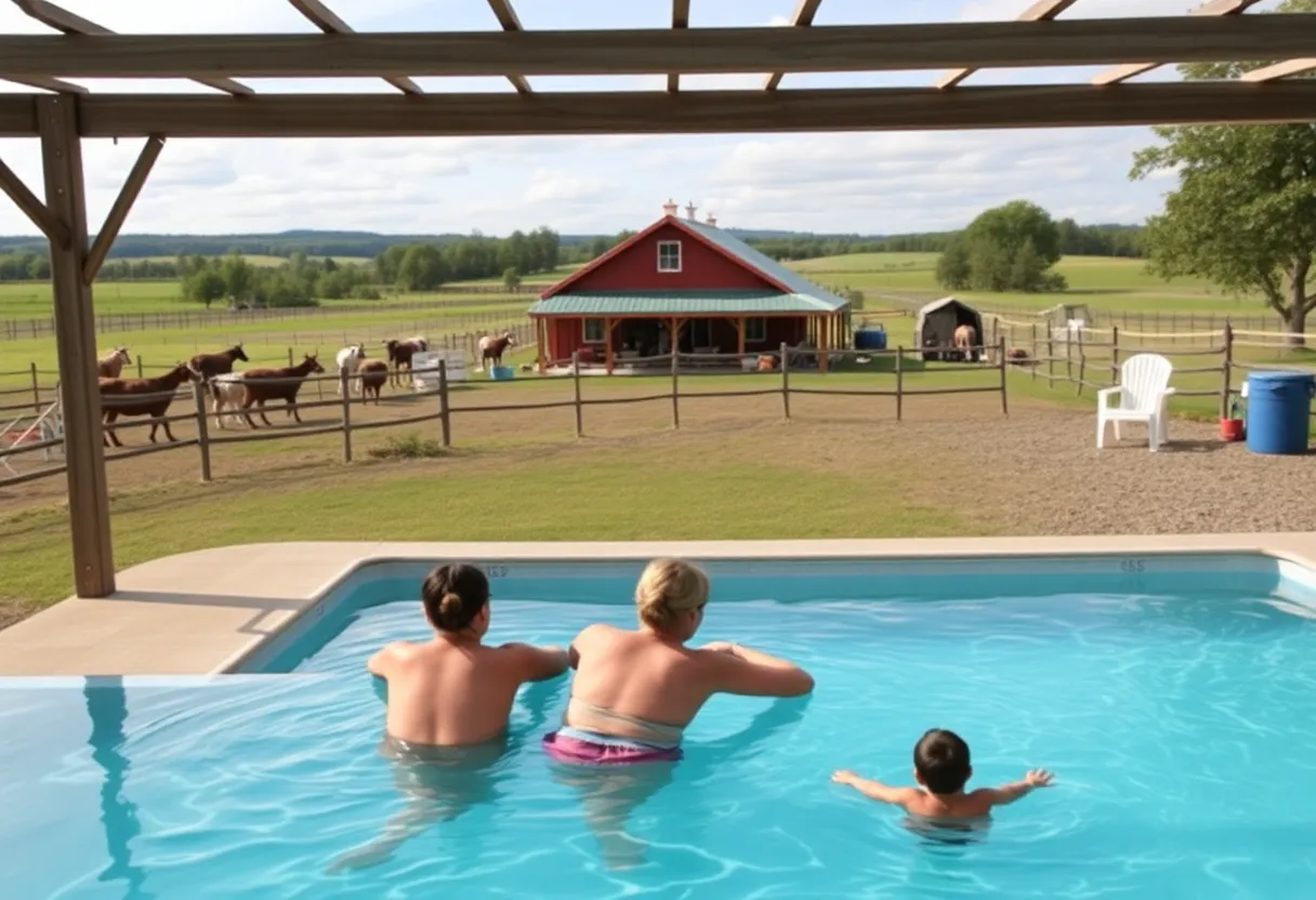 A calm farm scene symbolizes community support.
