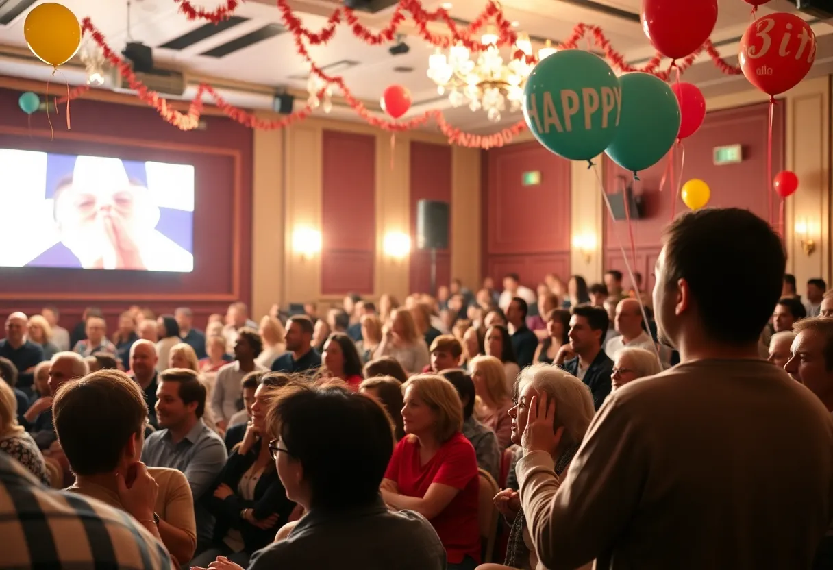 Audience enjoying the 30th birthday celebration of Dad's Garage Theatre
