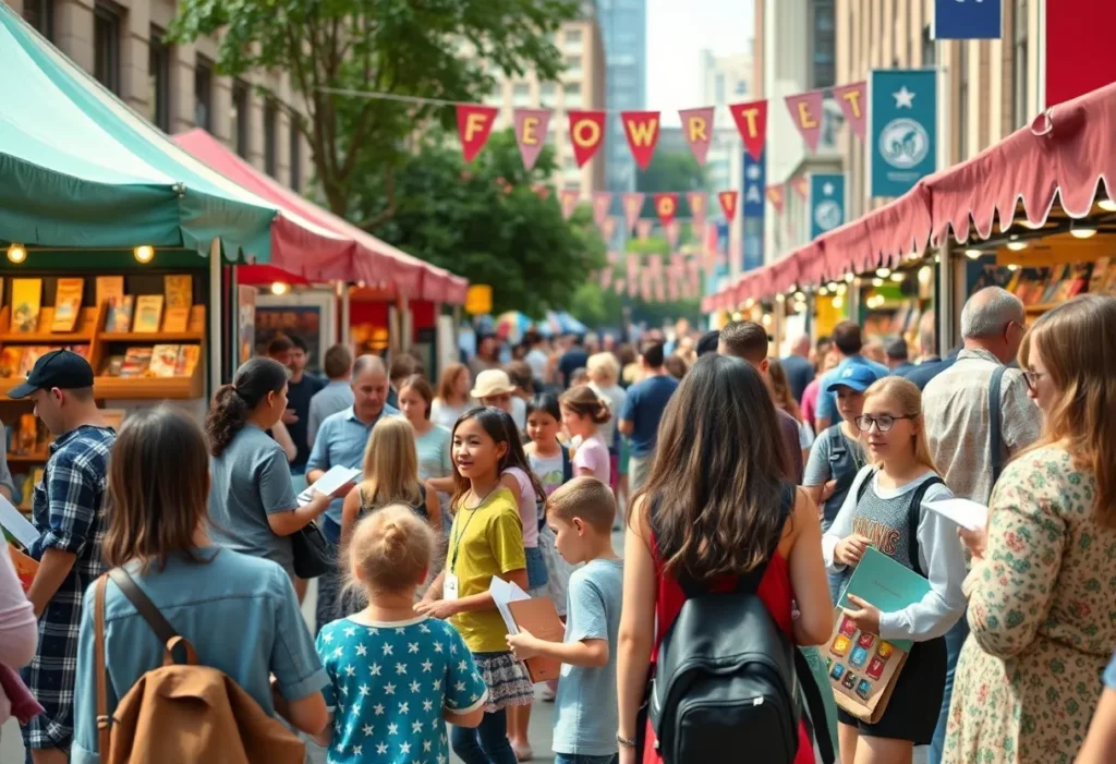 Crowd enjoying the Decatur Book Festival with authors and activities.