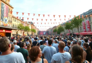 Crowd enjoying a concert in Decatur celebrating FIFA World Cup