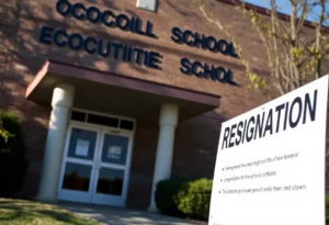 DeKalb County School District building with signage.