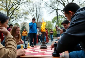 Chess tournament scene at Robert C. Valde Park in Detroit