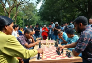 Participants and performers at the Detroit Chess Tournament organized by Make A Move LA.