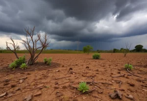 Dry landscape in Atlanta with parched soil