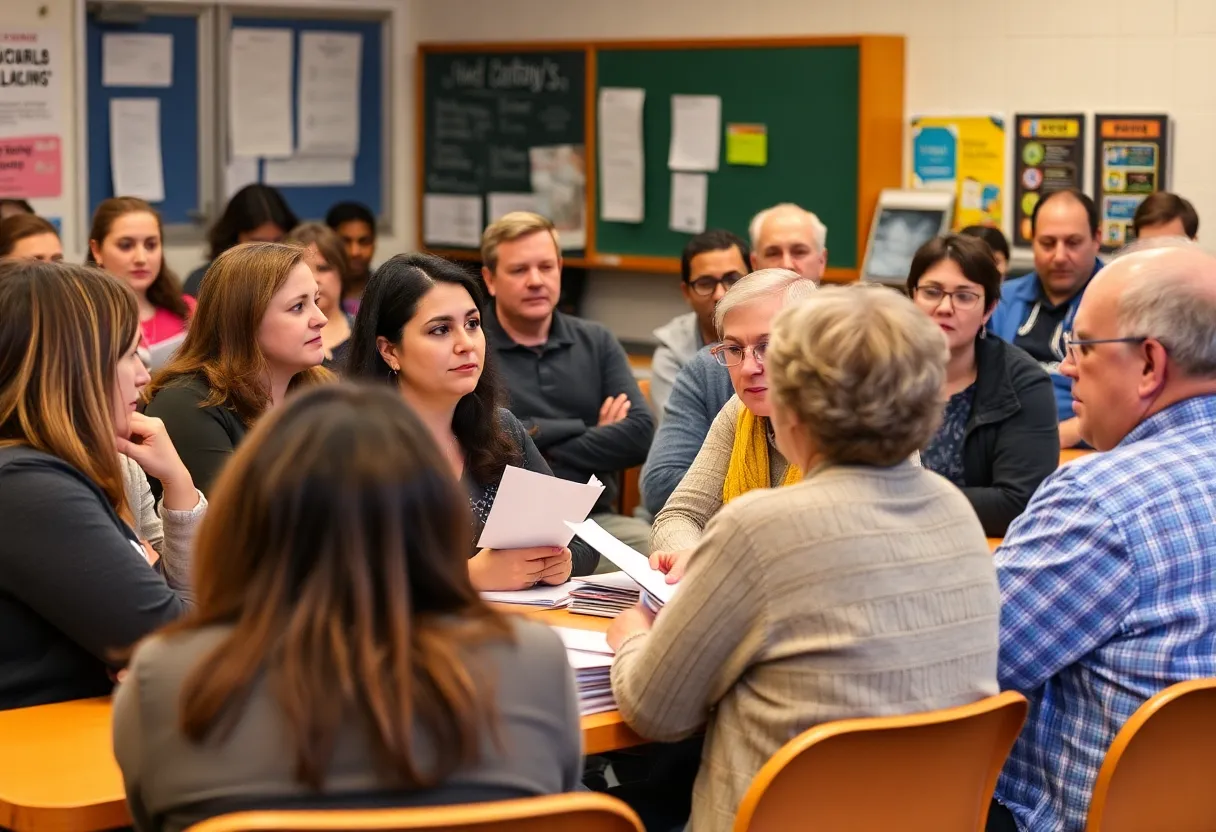 Parents and community members at a public meeting regarding Dunbar Elementary School's future