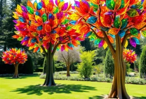 Large sculptures resembling trees at the Atlanta Botanical Garden exhibition