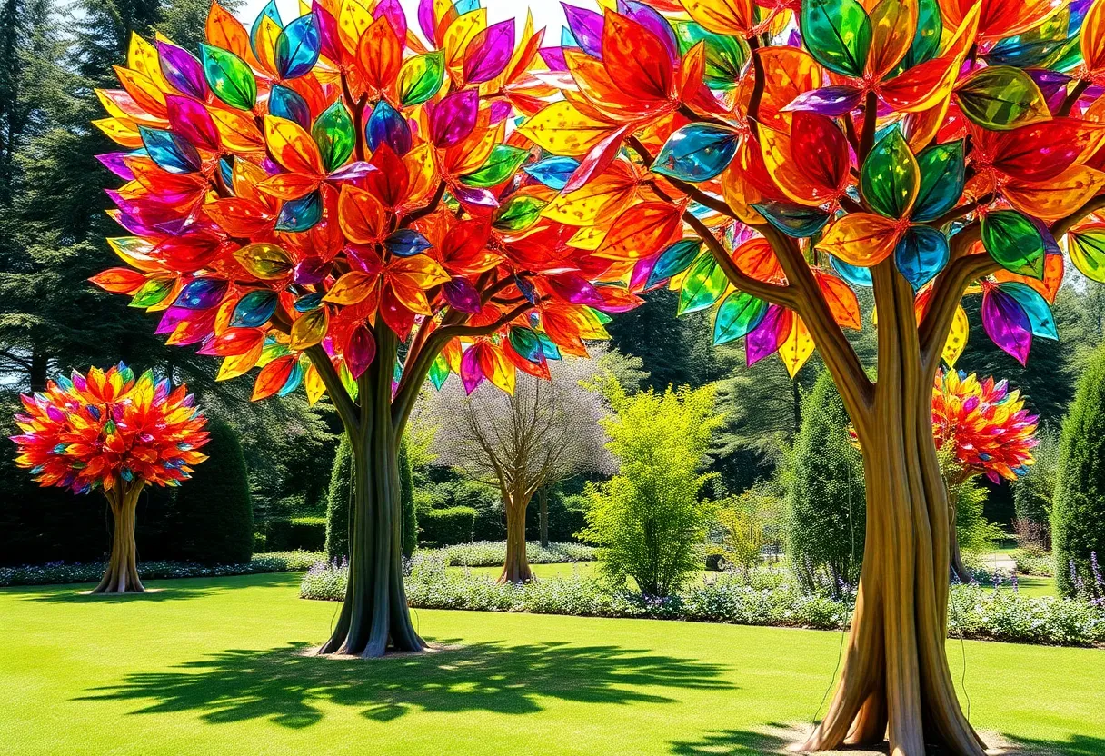 Large sculptures resembling trees at the Atlanta Botanical Garden exhibition