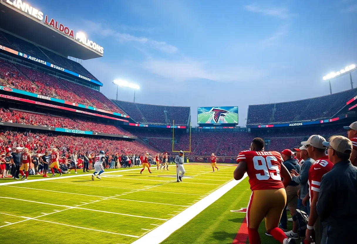 Football players from Atlanta Falcons and San Francisco 49ers in action during the game.