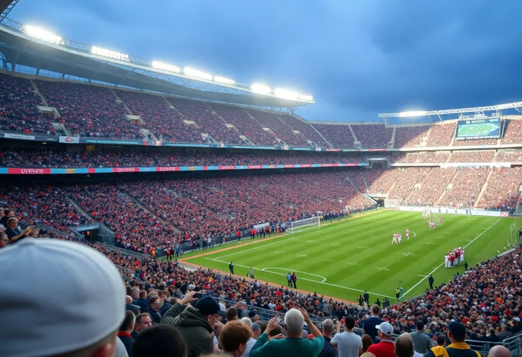 Fans cheering at the Falcons game