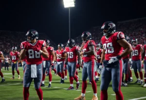 Atlanta Falcons players on the field during Monday Night Football