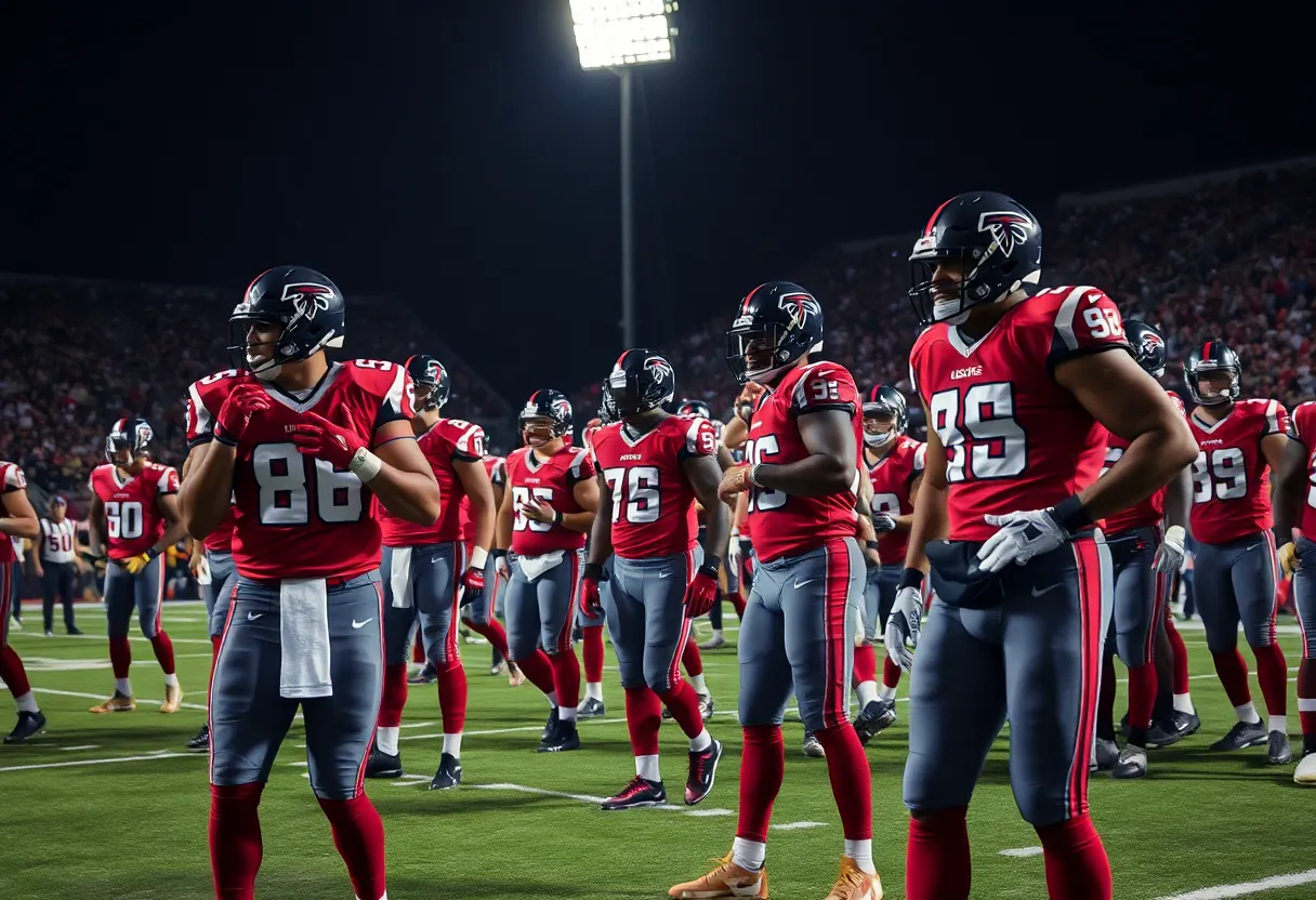 Atlanta Falcons players on the field during Monday Night Football