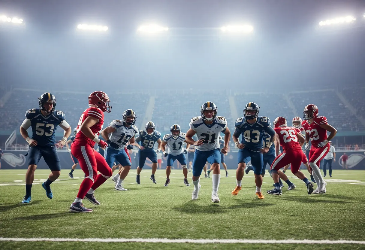 Players preparing for the Atlanta Falcons game against the Miami Dolphins.
