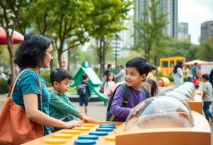 Families enjoying various activities in Atlanta's parks and attractions