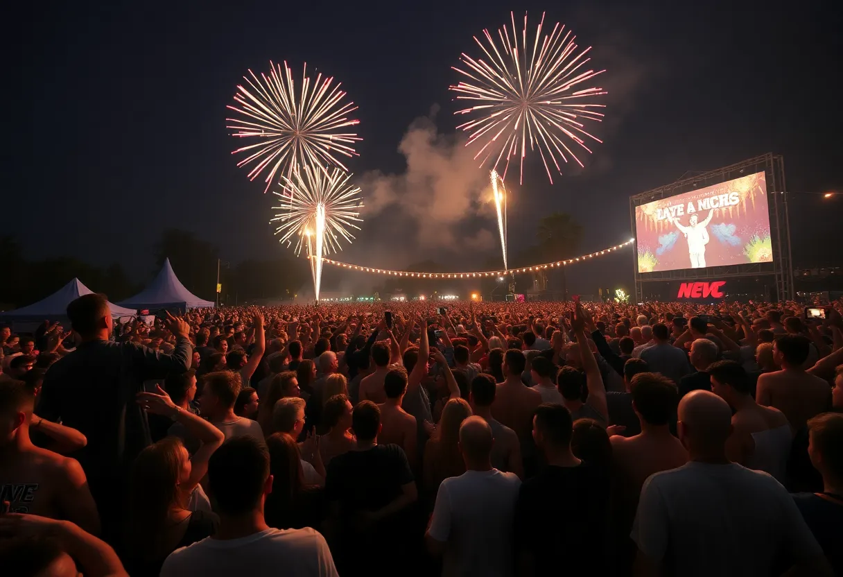Fans gathered outside Mercedes-Benz Stadium celebrating after concert cancellation
