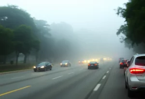 Fog covering a roadway in Metro Atlanta