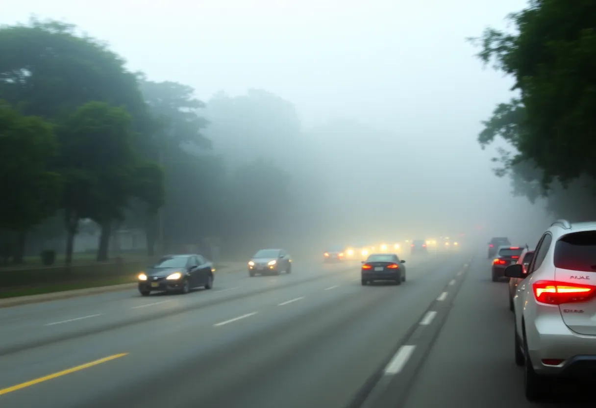 Fog covering a roadway in Metro Atlanta