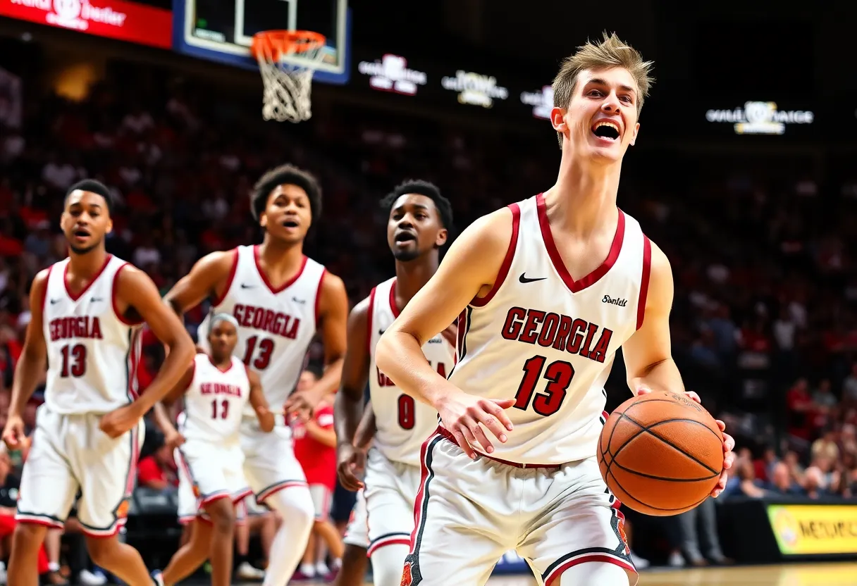 Players from the Georgia Bulldogs competing during a basketball exhibition game.