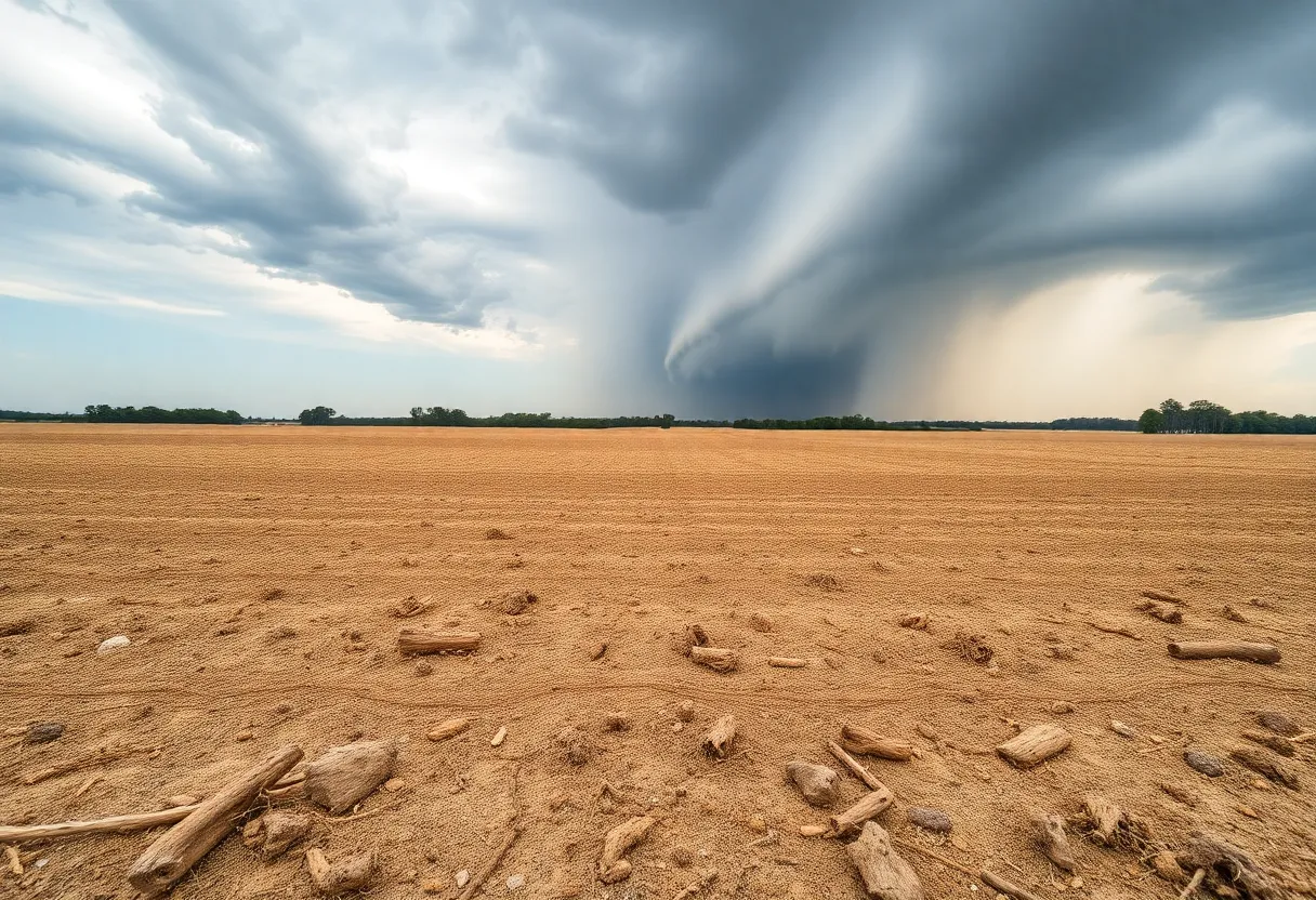 Dry field in Georgia with clouds signaling rain