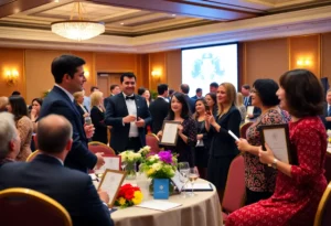 Alumni and faculty at the Georgia Southern University awards luncheon celebrating achievements.