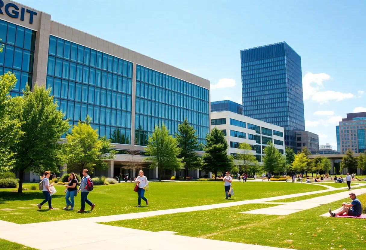 Panoramic view of Georgia Tech Campus with students