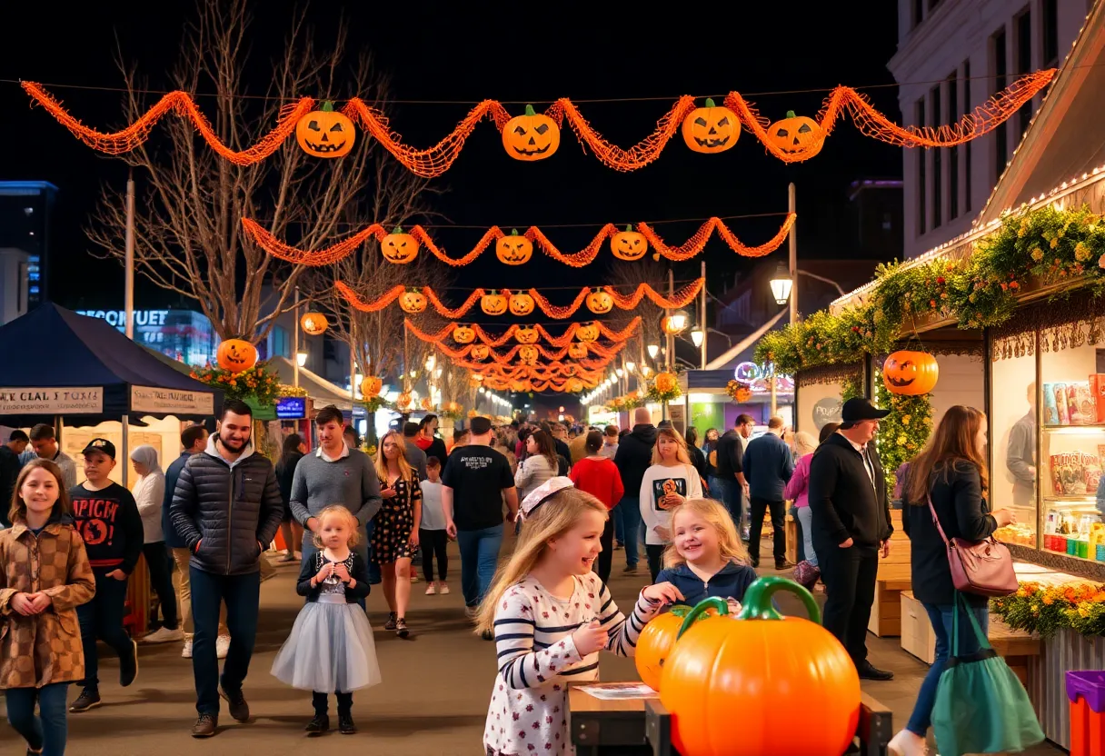 Families enjoying Halloween events in Atlanta with decorations and activities.