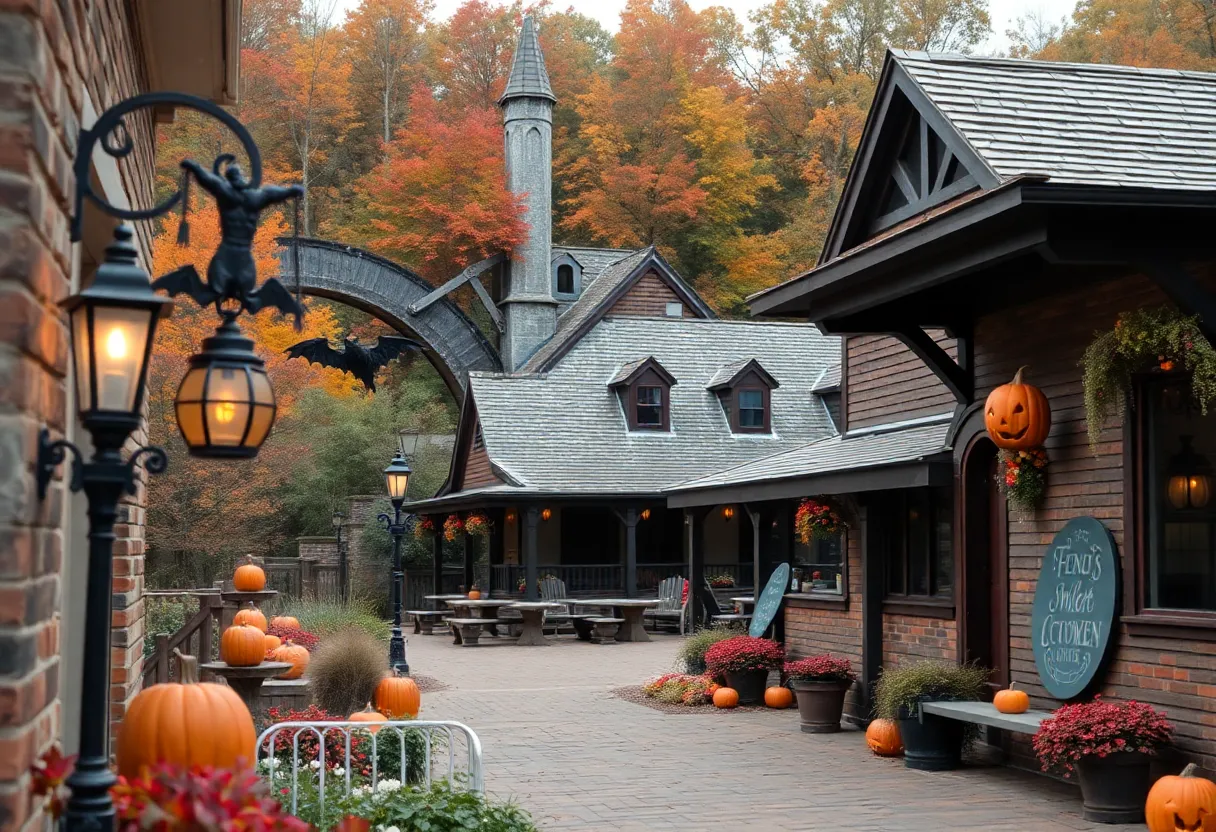 Historic Acworth with Halloween decorations and autumn leaves