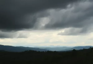 Cloudy skies over North Georgia indicating heavy rain