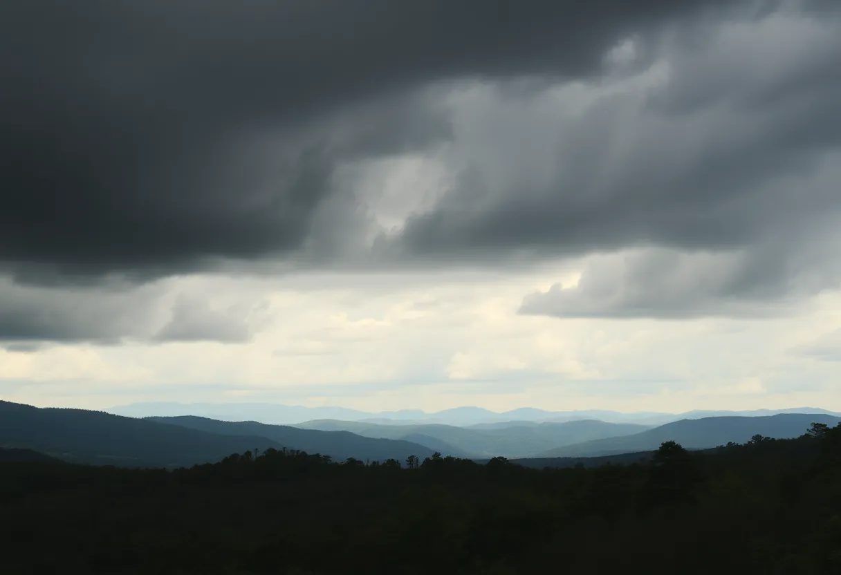 Cloudy skies over North Georgia indicating heavy rain