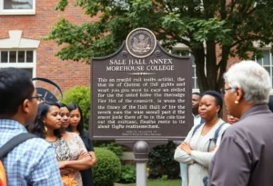 Historical marker at Morehouse College honoring the Atlanta Student Movement
