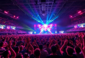 Concert scene featuring a large crowd enjoying live music