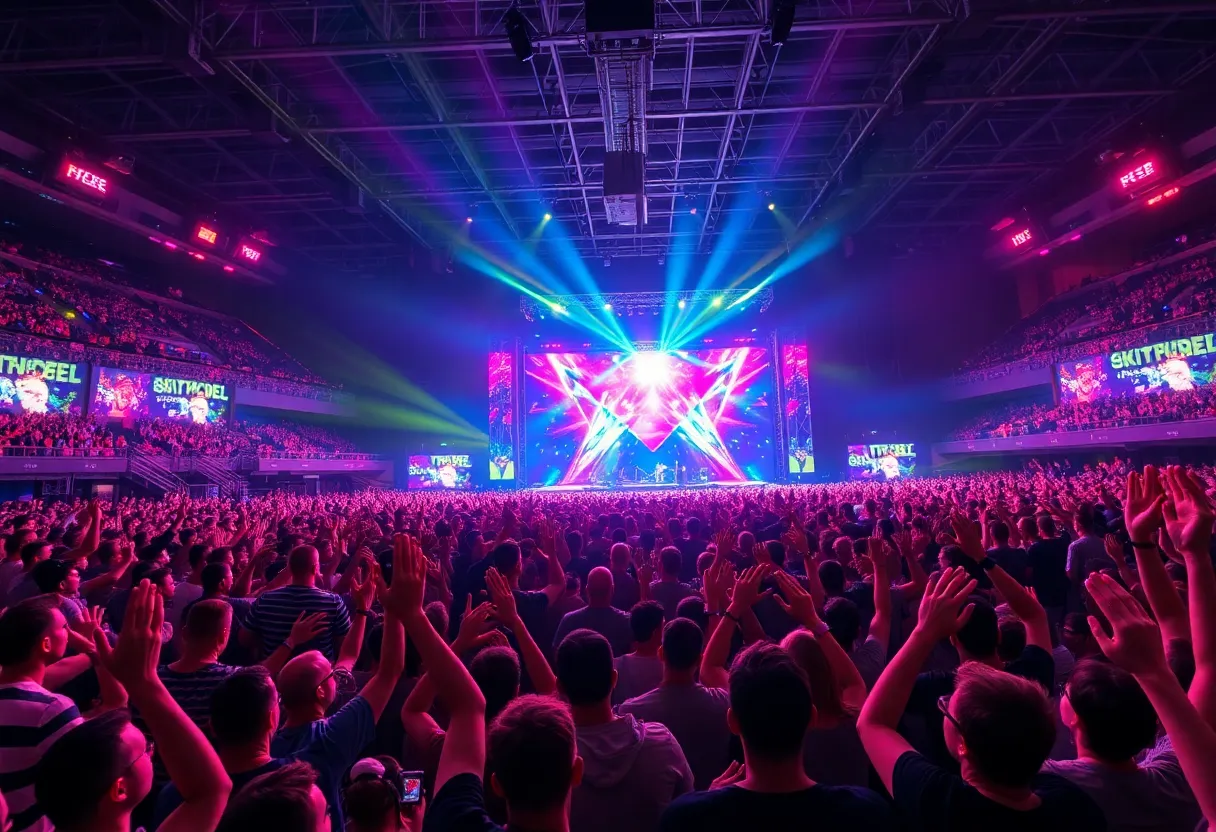 Concert scene featuring a large crowd enjoying live music