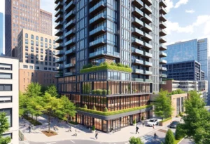 Rendering of Hub Spring Street student housing tower in Atlanta