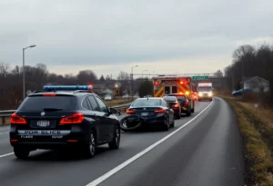 Scene of a tragic crash on Interstate 85 with emergency services