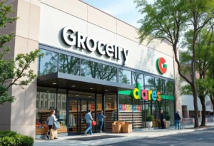 Exterior view of the new Lidl grocery store in Atlanta with shoppers outside.