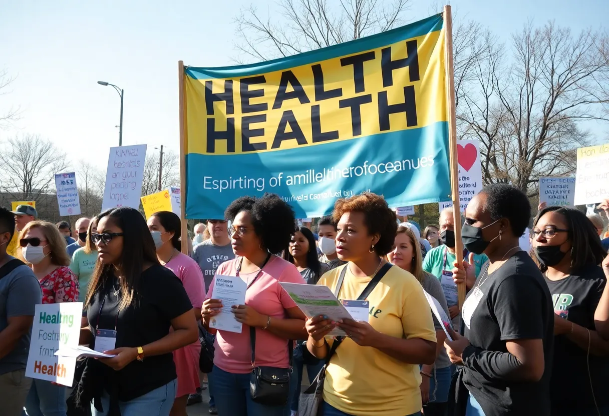Community members participating in a health initiative rally in Little Rock