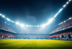 A soccer match taking place at Marshall University with enthusiastic fans.