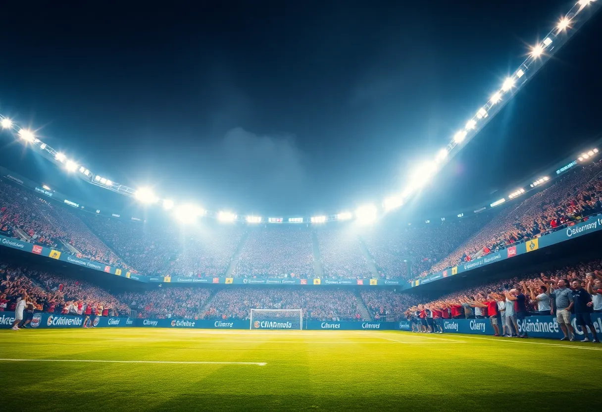 A soccer match taking place at Marshall University with enthusiastic fans.