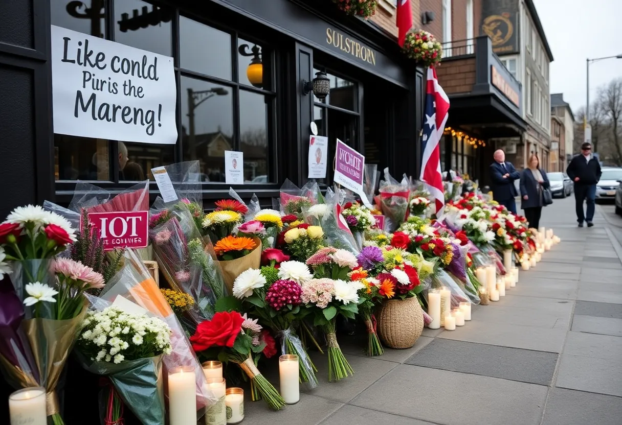Community memorial outside Willie's Bar and Grill for shooting victims