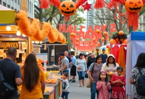 A collage of festivities in Metro Atlanta, showcasing food and Halloween celebrations.
