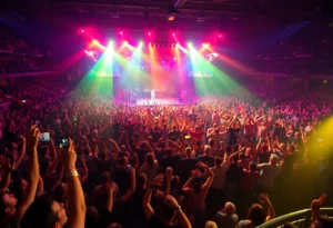 Energetic concert atmosphere with fans and lights