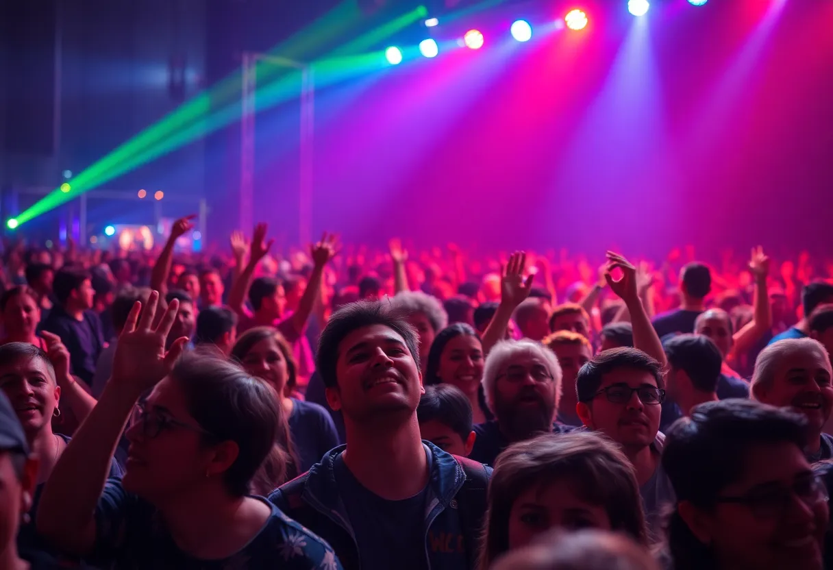 Concert crowd expressing mixed emotions