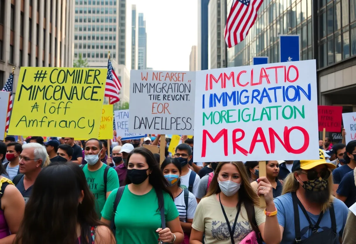Participants of the No Kings protest in Atlanta hold signs advocating for justice and democracy