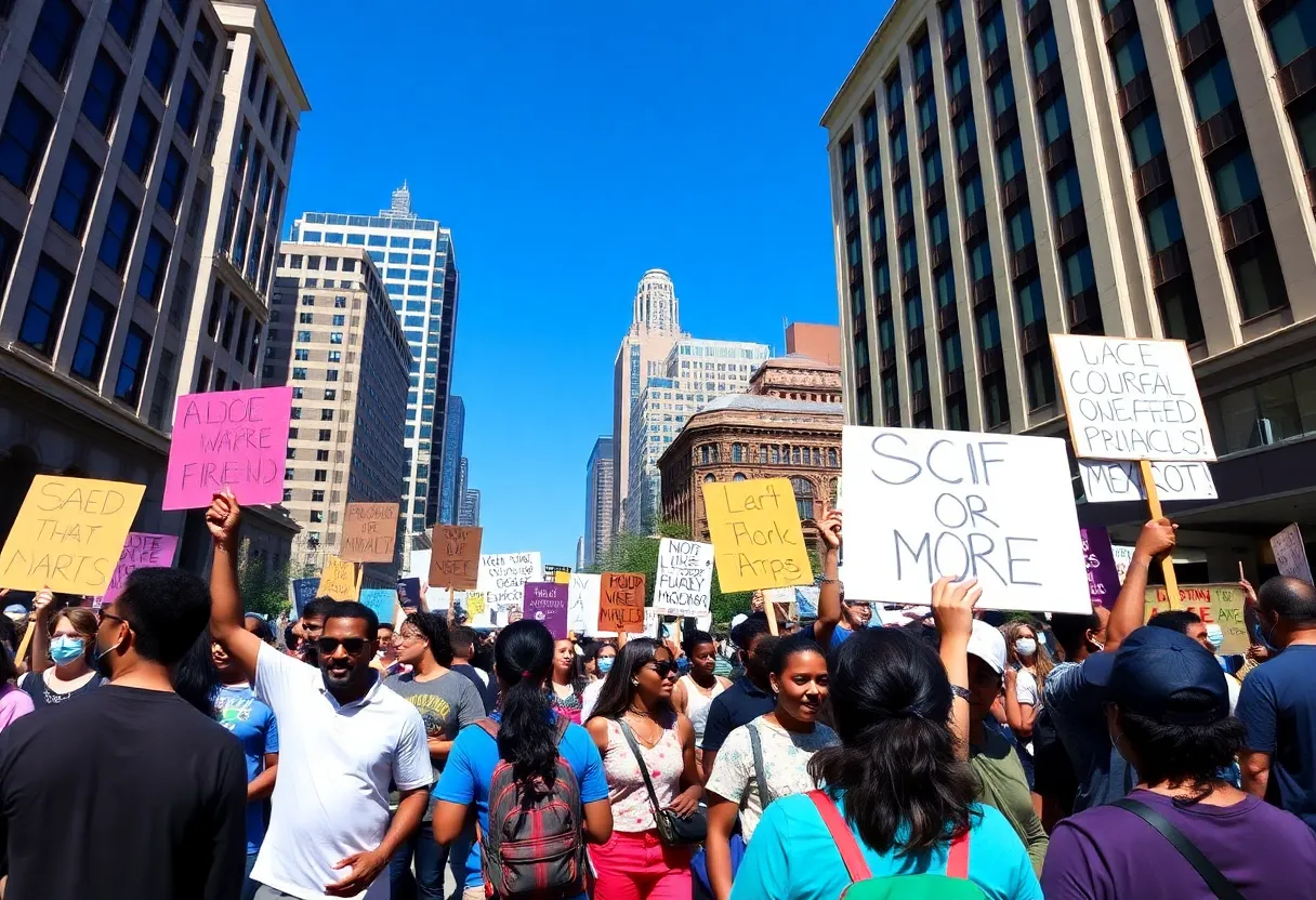 Participants marching in the No Kings protest in Atlanta.